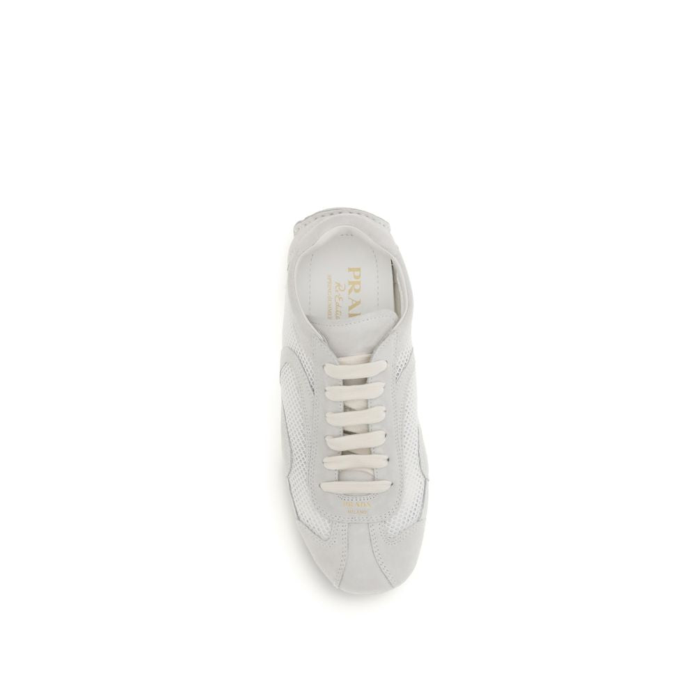 Prada vita sneakers i tyg med låg skaft