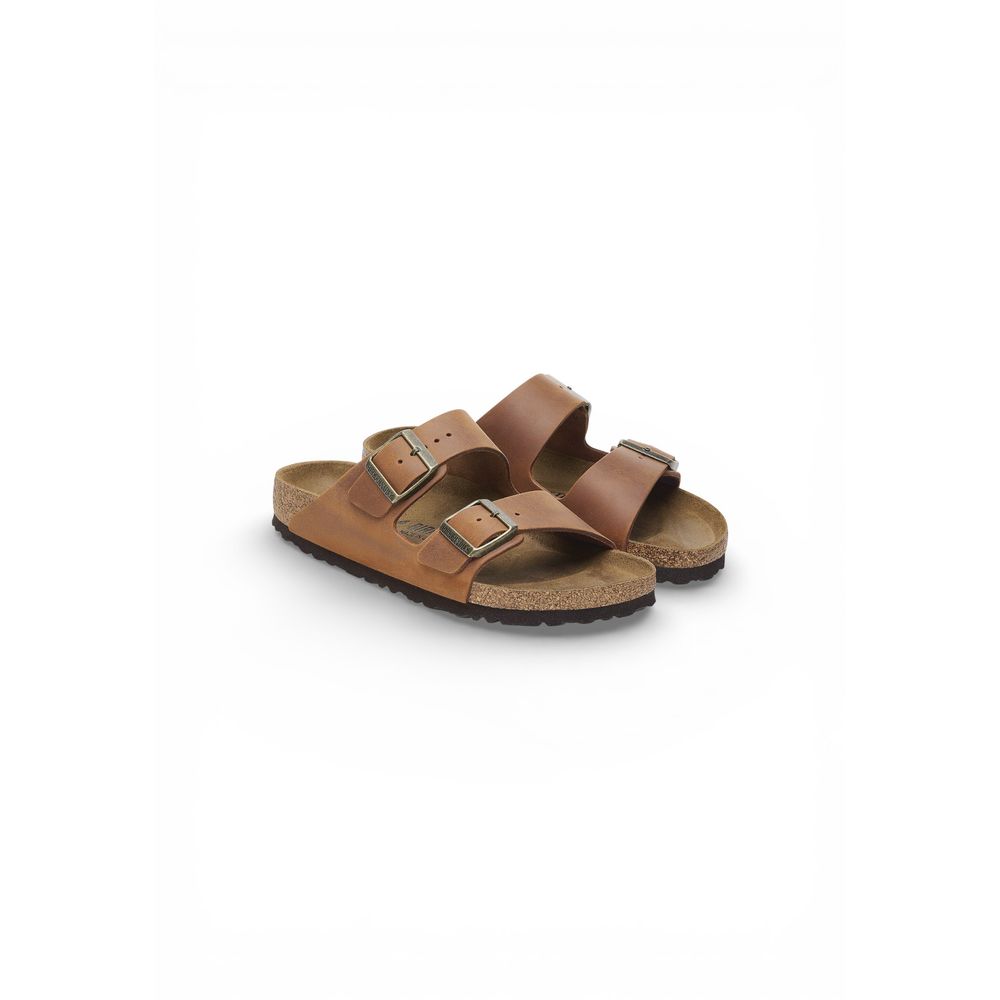 Birkenstock platta sandaler i brunt läder