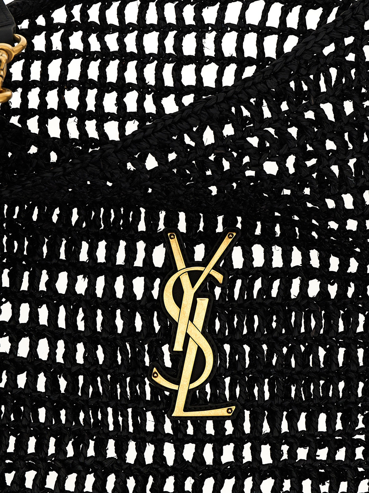 Saint Laurent Svart Axelremsväska i Raffia