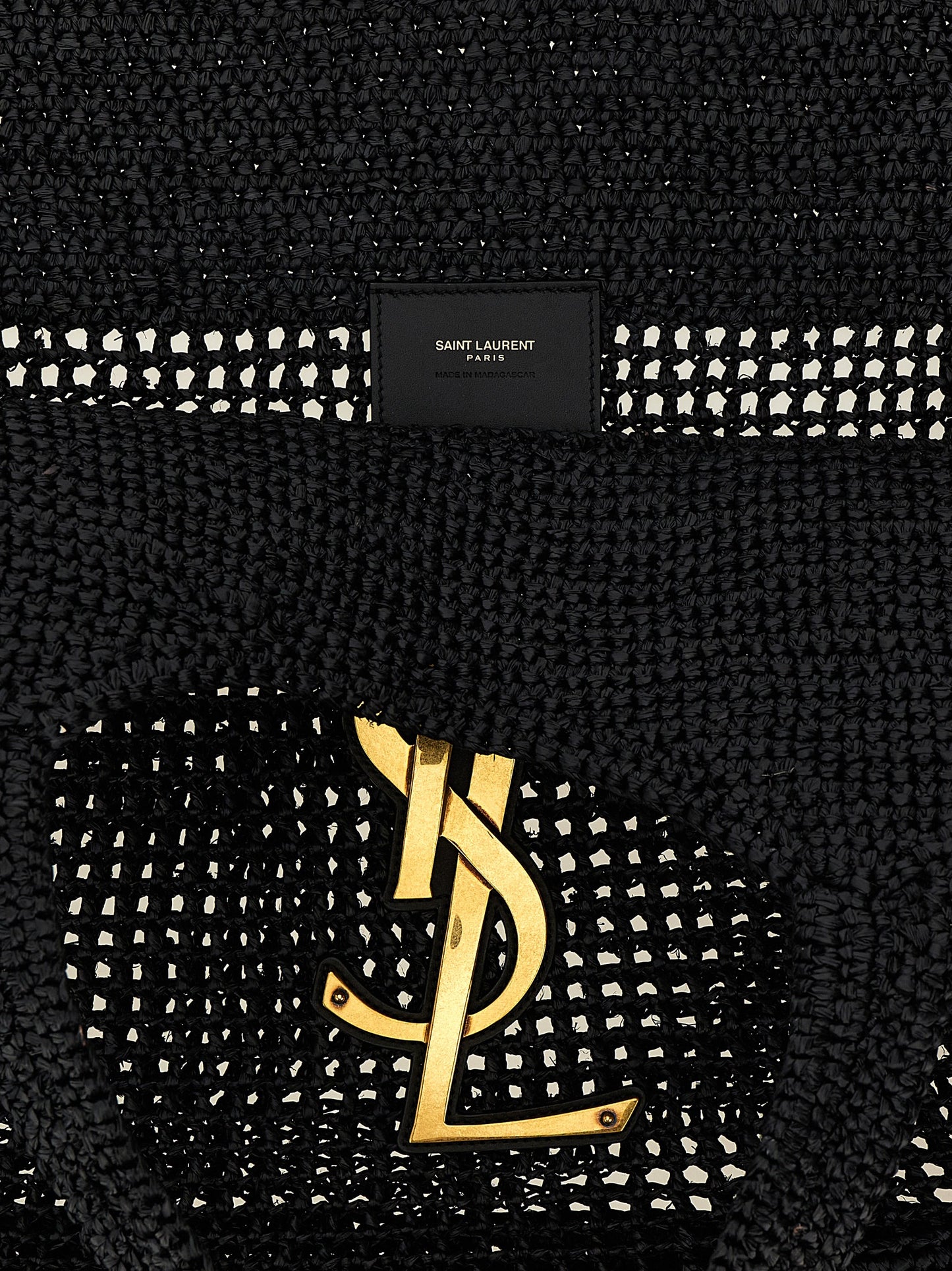 Saint Laurent Svart Toteväska i Raffia