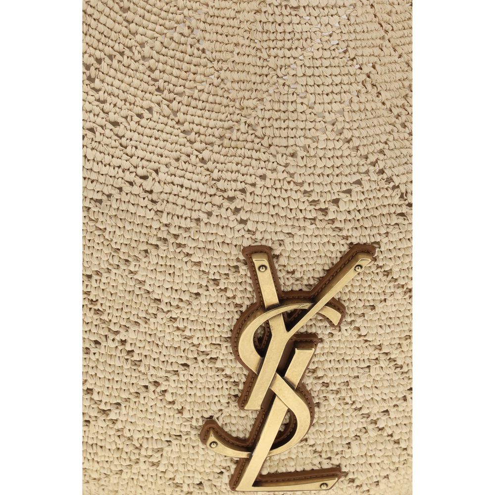 Saint Laurent beige axelremsväska i raffia