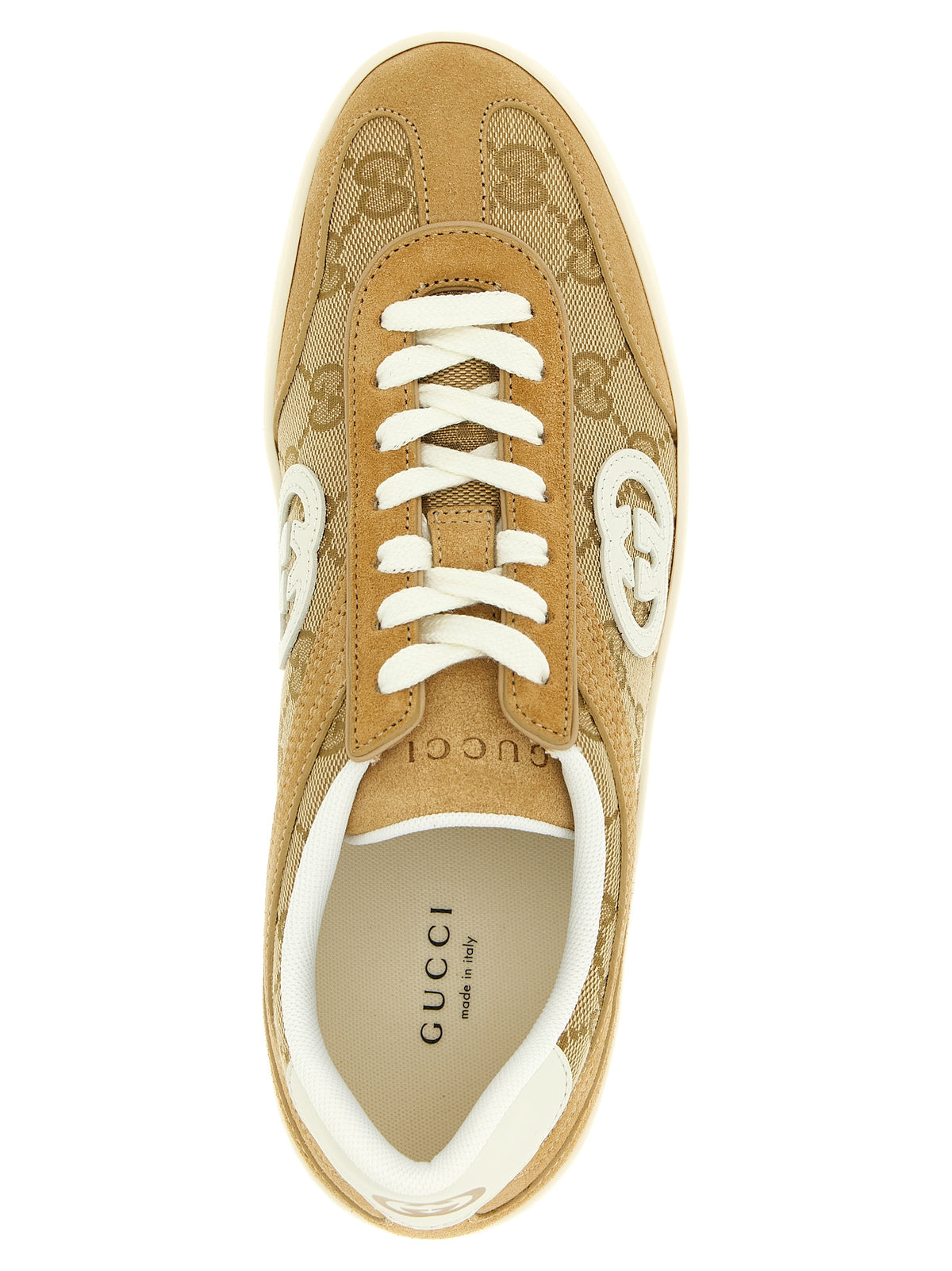 Gucci låga sneakers i beigefärgat kalvskinn