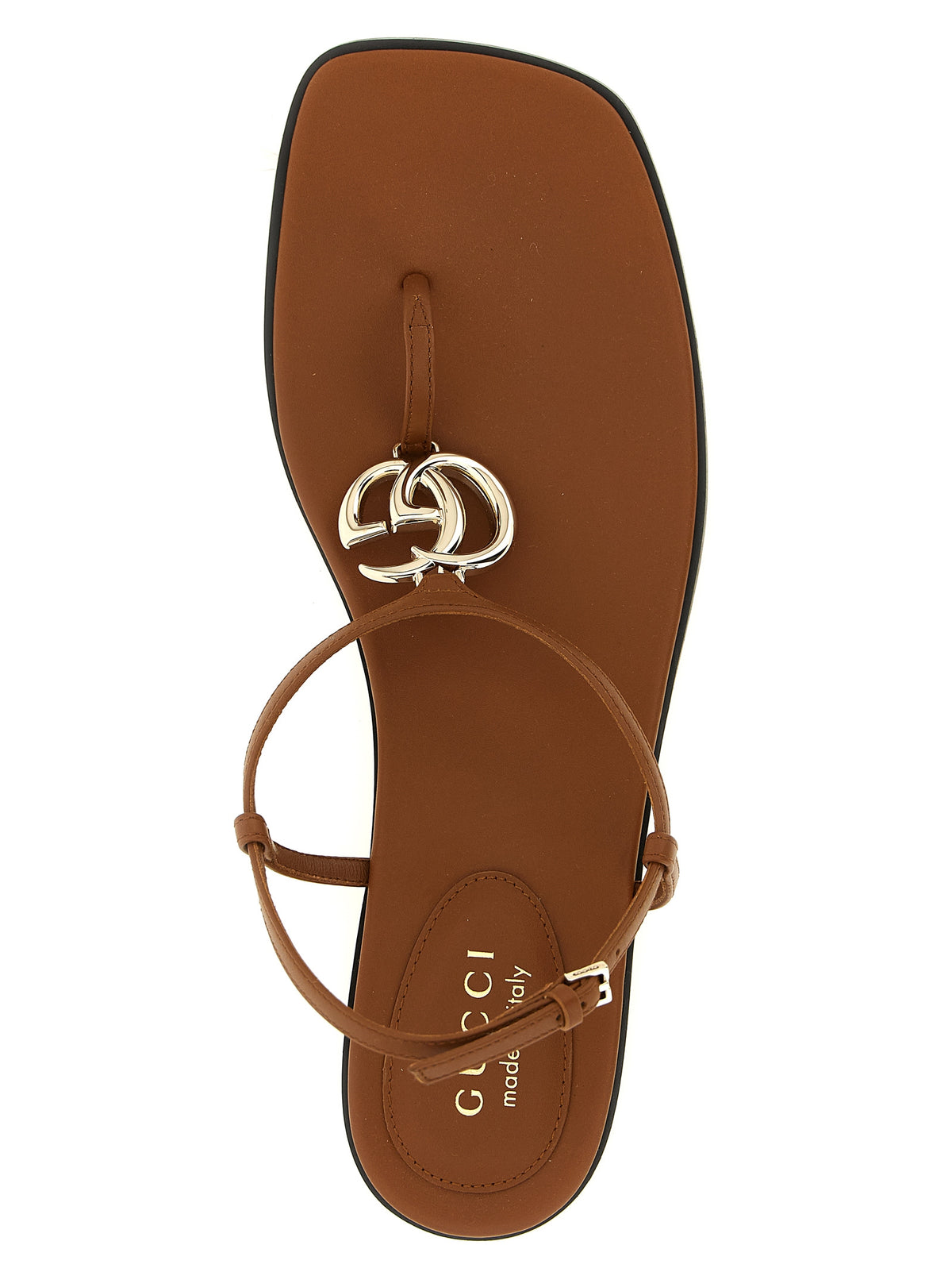 Gucci platta sandaler i brunt kalvskinn