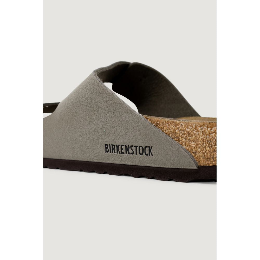 Birkenstock grå platta sandaler i läder