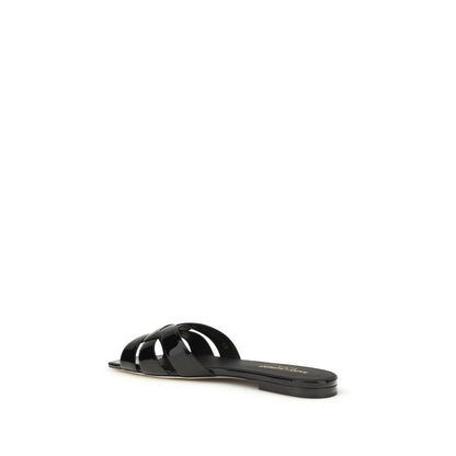 Saint Laurent Black Calf Leather Bos Taurus Flat Sandals