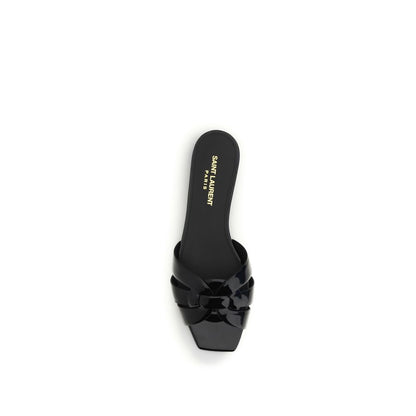 Saint Laurent Black Calf Leather Bos Taurus Flat Sandals