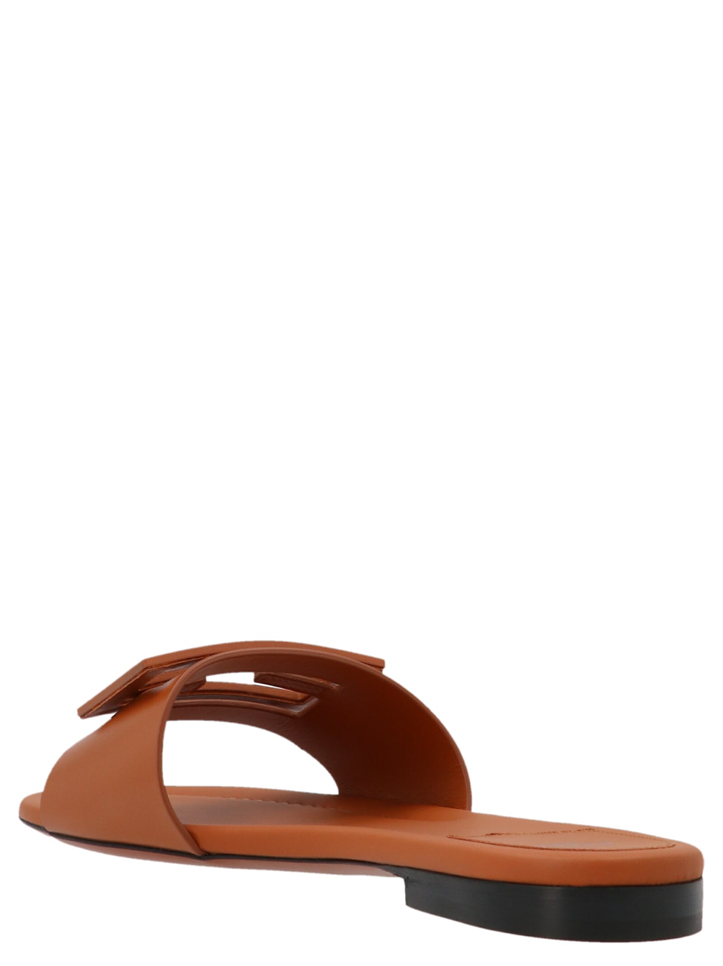 Fendi Brown Lamb Leather Slides