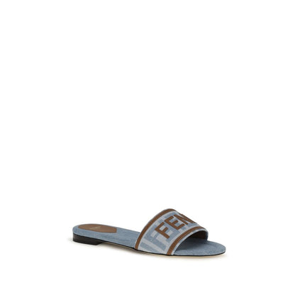 Fendi Blue Polyamide Flat Sandals