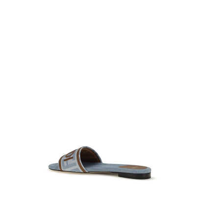 Fendi Blue Polyamide Flat Sandals